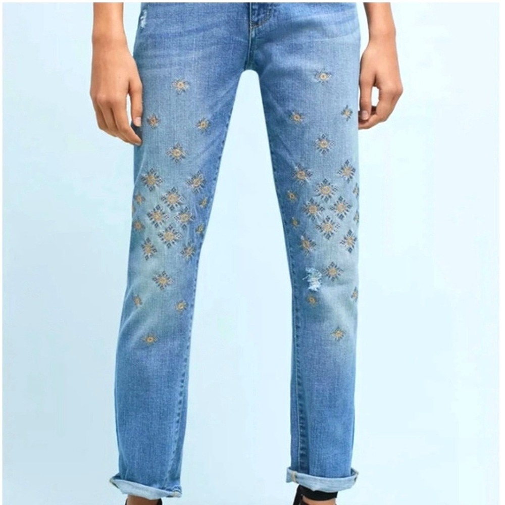 AS IS* Anthro Pilcro and the Letterpress embellished boyfriend jeans womens 29 - Picture 2 of 15